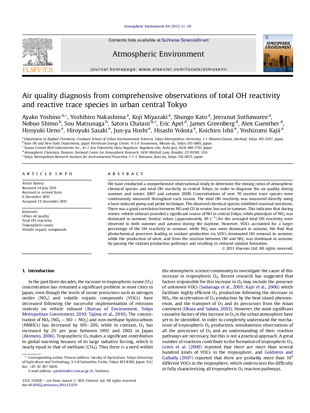 Air quality diagnosis from comprehensive observations of total OH reactivity and reactive trace species in urban central Tokyo