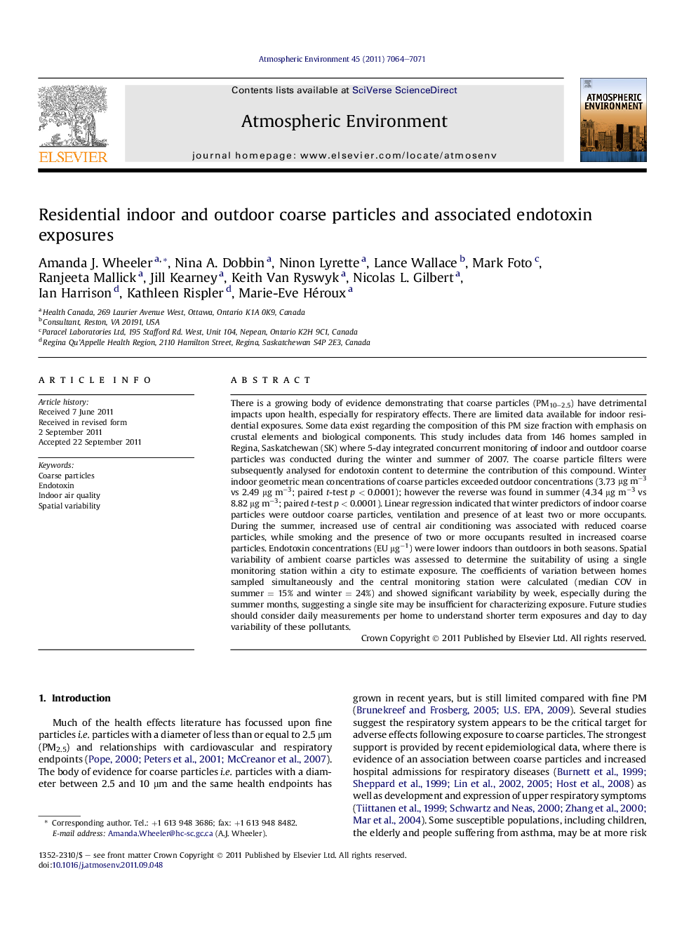 Residential indoor and outdoor coarse particles and associated endotoxin exposures