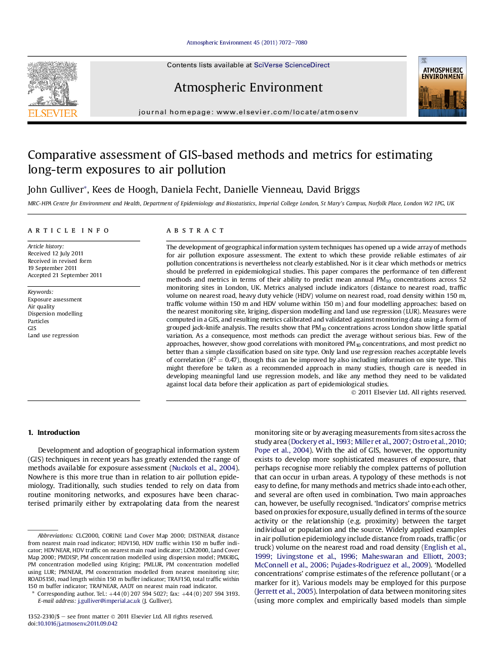 Comparative assessment of GIS-based methods and metrics for estimating long-term exposures to air pollution