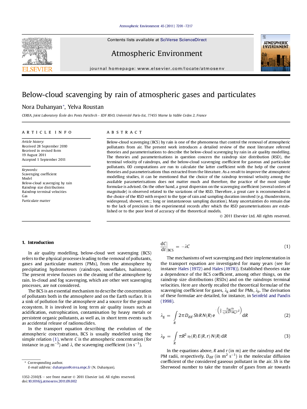 Below-cloud scavenging by rain of atmospheric gases and particulates