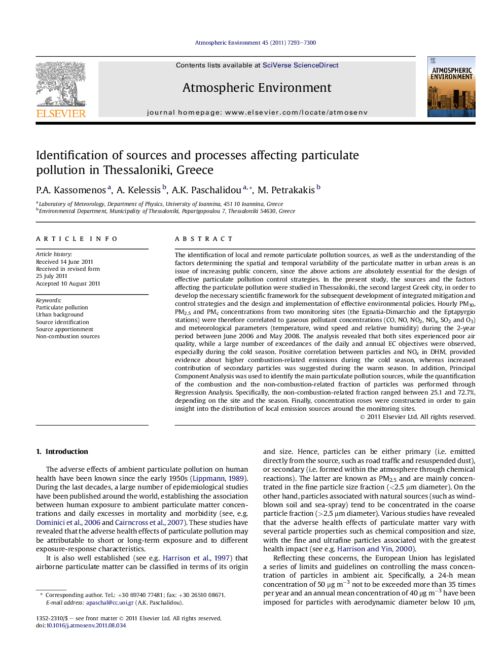 Identification of sources and processes affecting particulate pollution in Thessaloniki, Greece