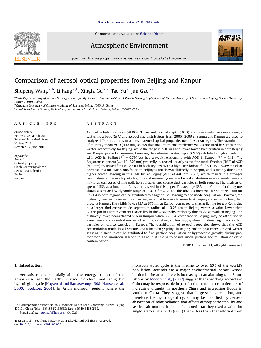 Comparison of aerosol optical properties from Beijing and Kanpur