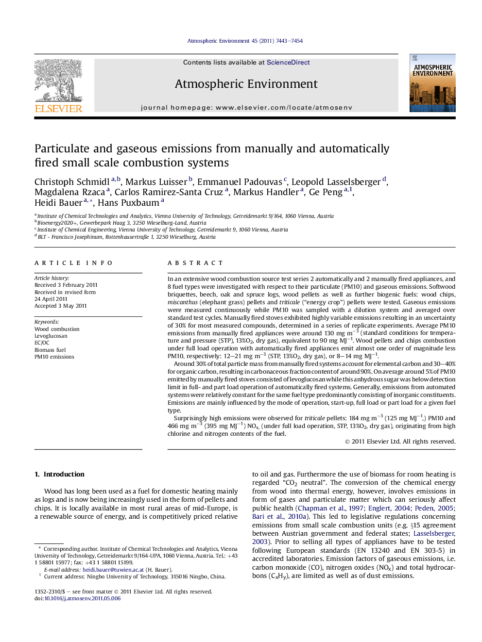 Particulate and gaseous emissions from manually and automatically fired small scale combustion systems