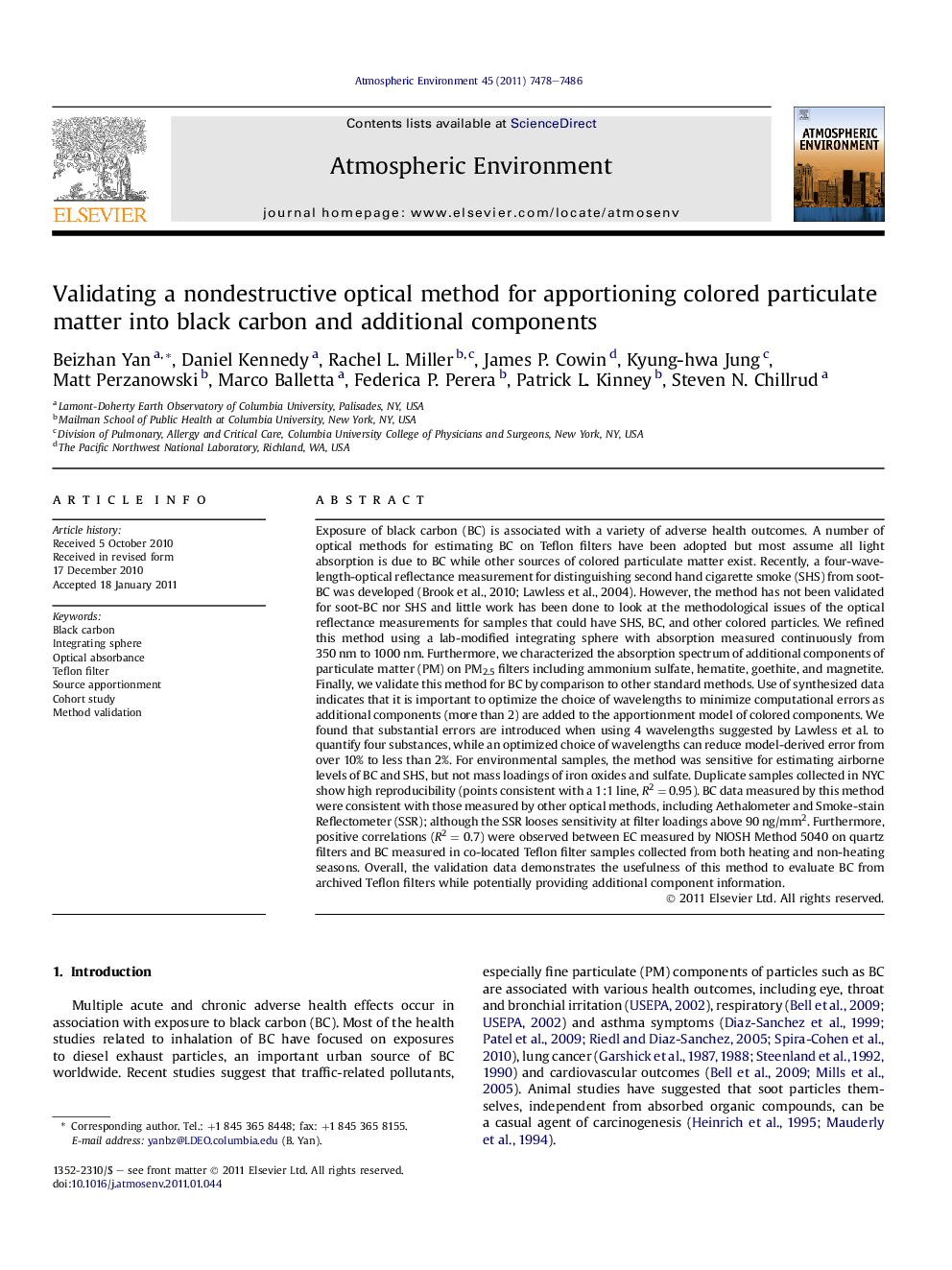 Validating a nondestructive optical method for apportioning colored particulate matter into black carbon and additional components