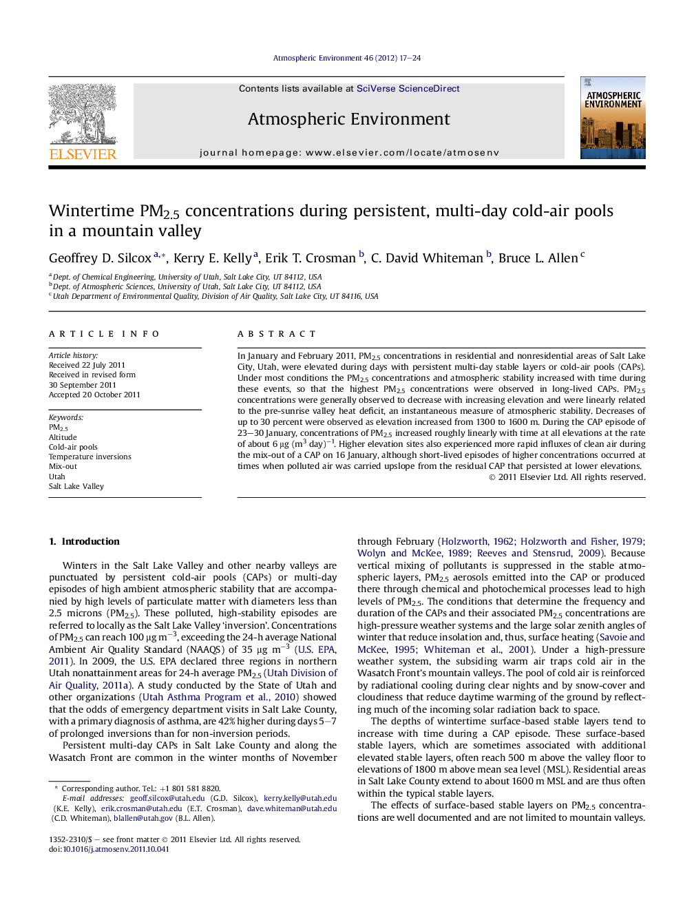 Wintertime PM2.5 concentrations during persistent, multi-day cold-air pools in a mountain valley