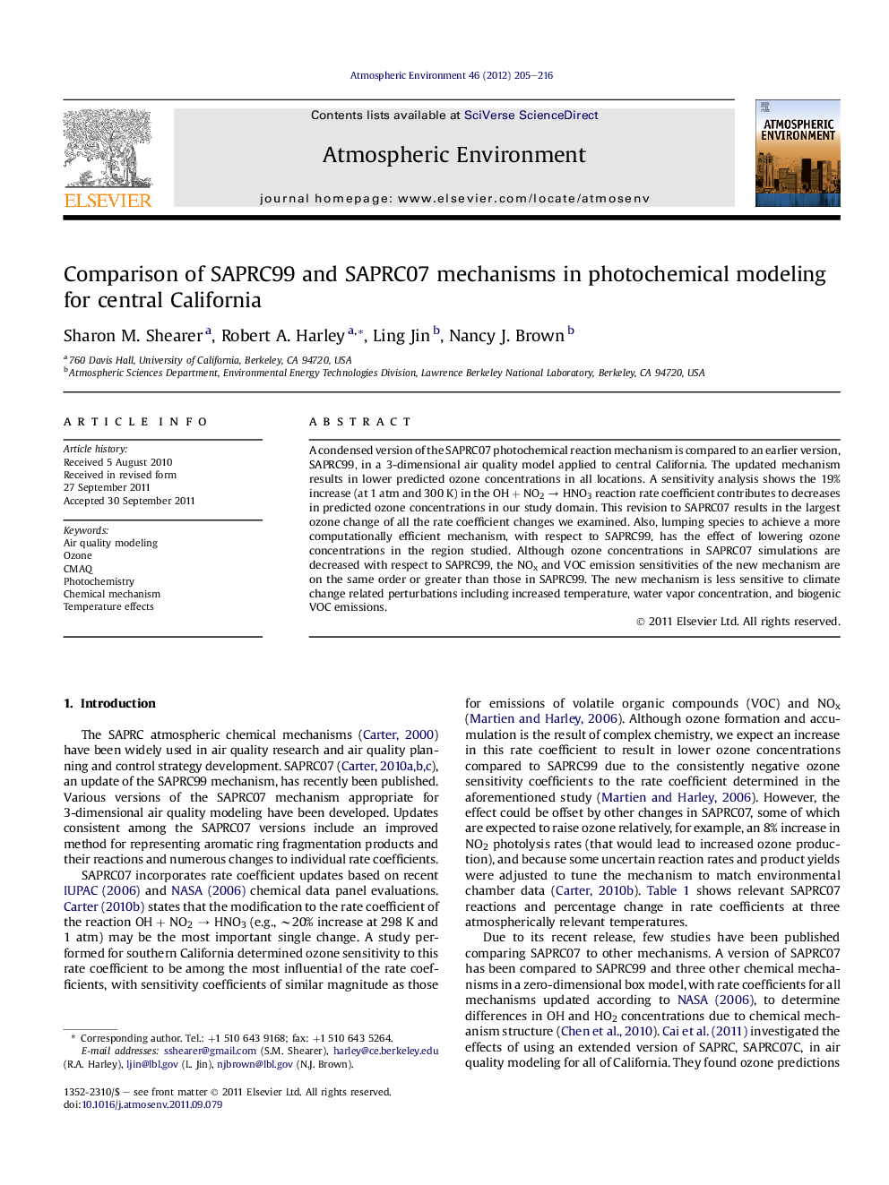 Comparison of SAPRC99 and SAPRC07 mechanisms in photochemical modeling for central California