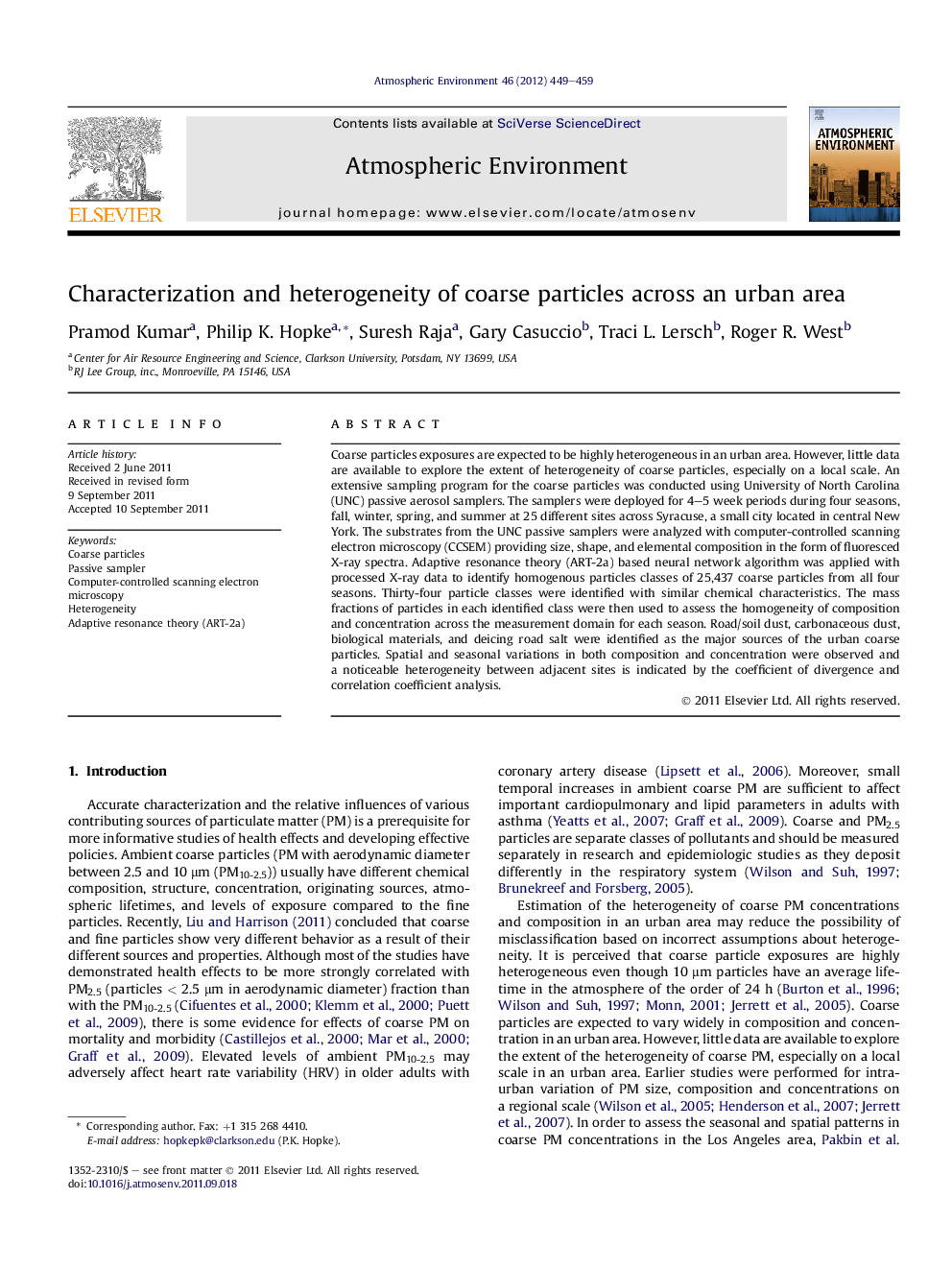 Characterization and heterogeneity of coarse particles across an urban area