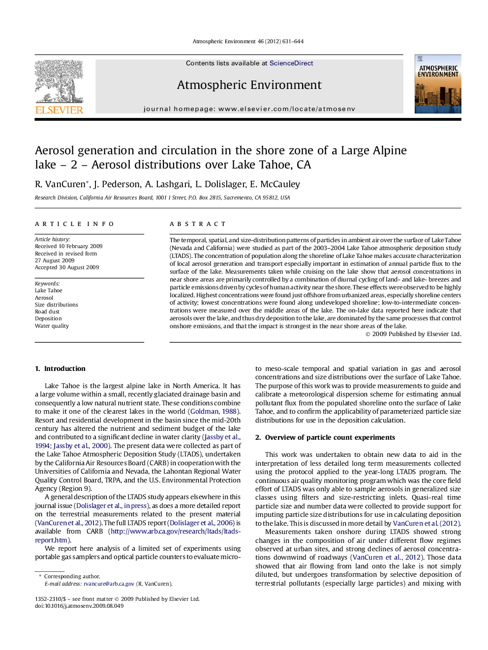 Aerosol generation and circulation in the shore zone of a Large Alpine lake – 2 – Aerosol distributions over Lake Tahoe, CA