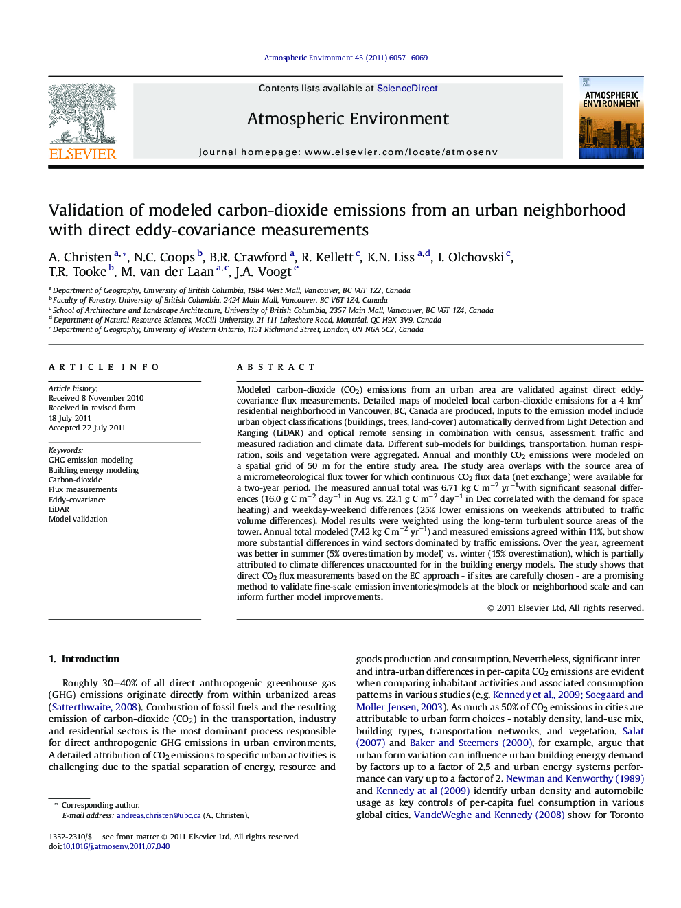 Validation of modeled carbon-dioxide emissions from an urban neighborhood with direct eddy-covariance measurements