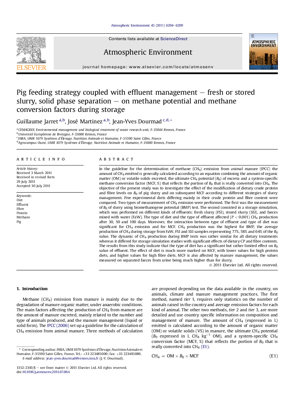 Pig feeding strategy coupled with effluent management – fresh or stored slurry, solid phase separation – on methane potential and methane conversion factors during storage