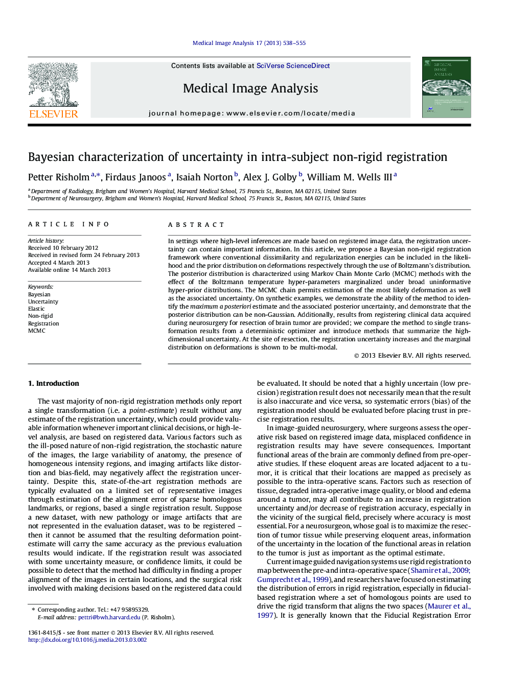 Bayesian characterization of uncertainty in intra-subject non-rigid registration