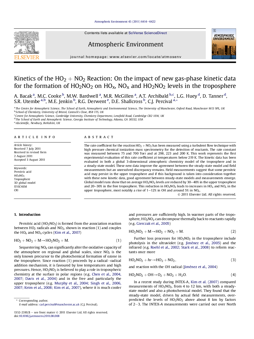 Kinetics of the HO2 + NO2 Reaction: On the impact of new gas-phase kinetic data for the formation of HO2NO2 on HOx, NOx and HO2NO2 levels in the troposphere