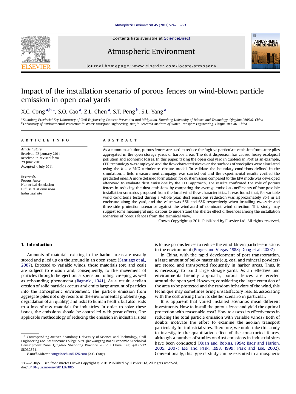 Impact of the installation scenario of porous fences on wind-blown particle emission in open coal yards