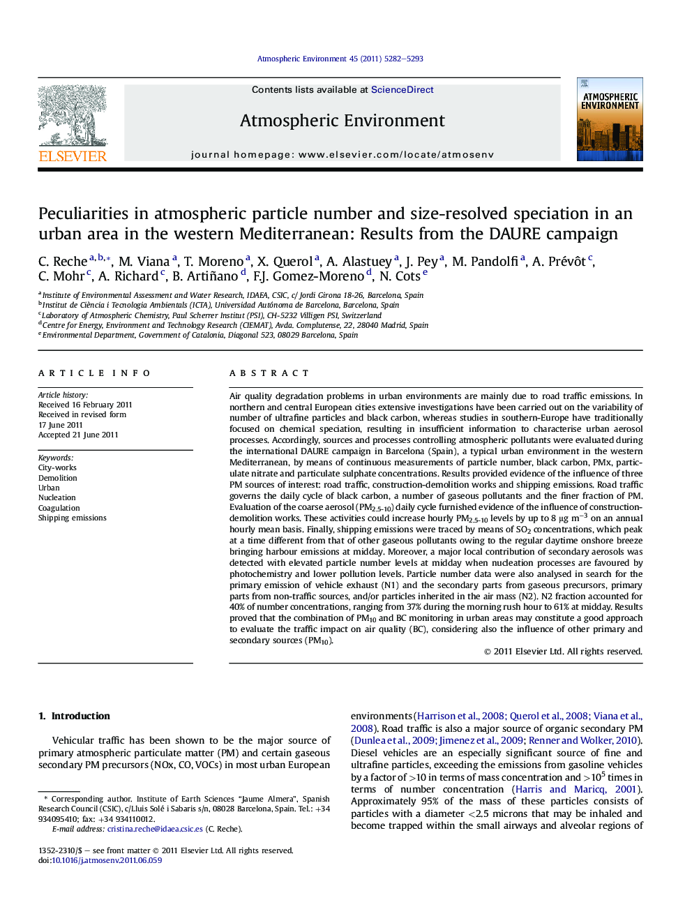 Peculiarities in atmospheric particle number and size-resolved speciation in an urban area in the western Mediterranean: Results from the DAURE campaign