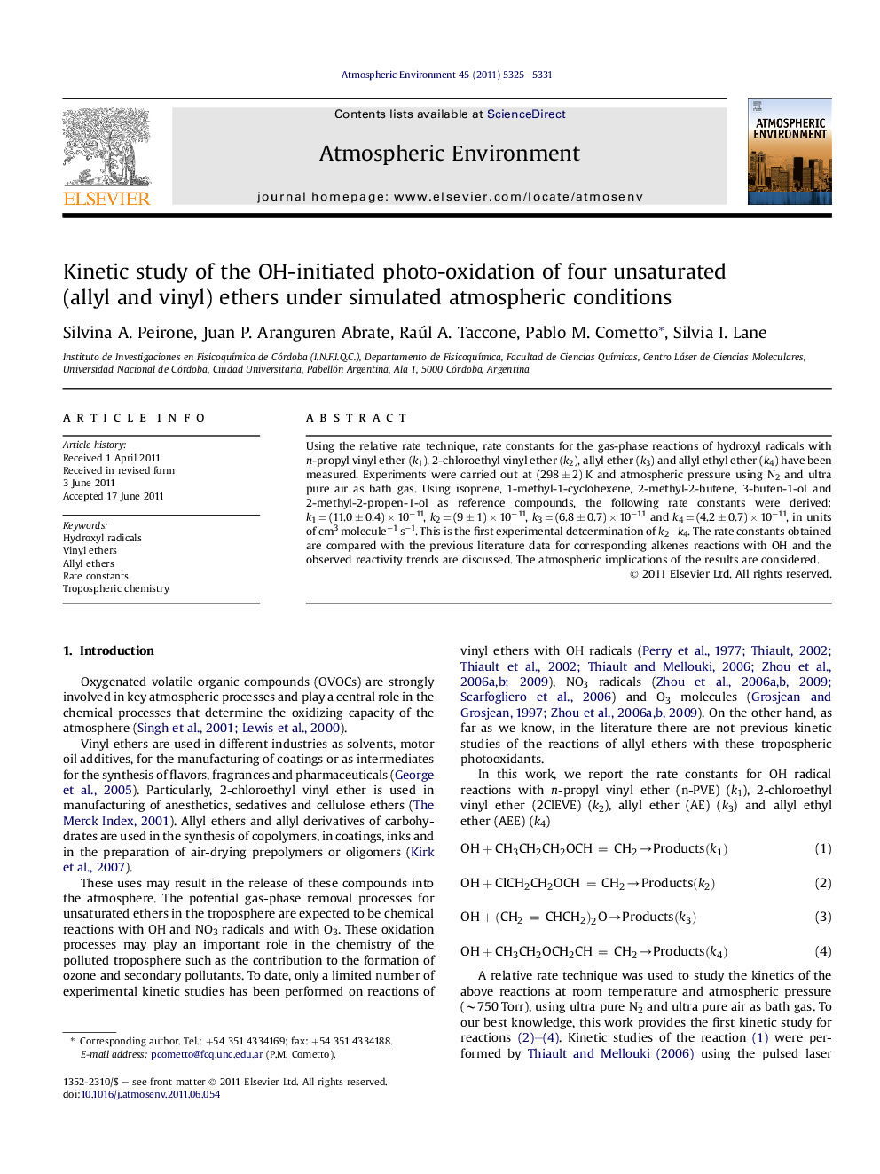 Kinetic study of the OH-initiated photo-oxidation of four unsaturated (allyl and vinyl) ethers under simulated atmospheric conditions