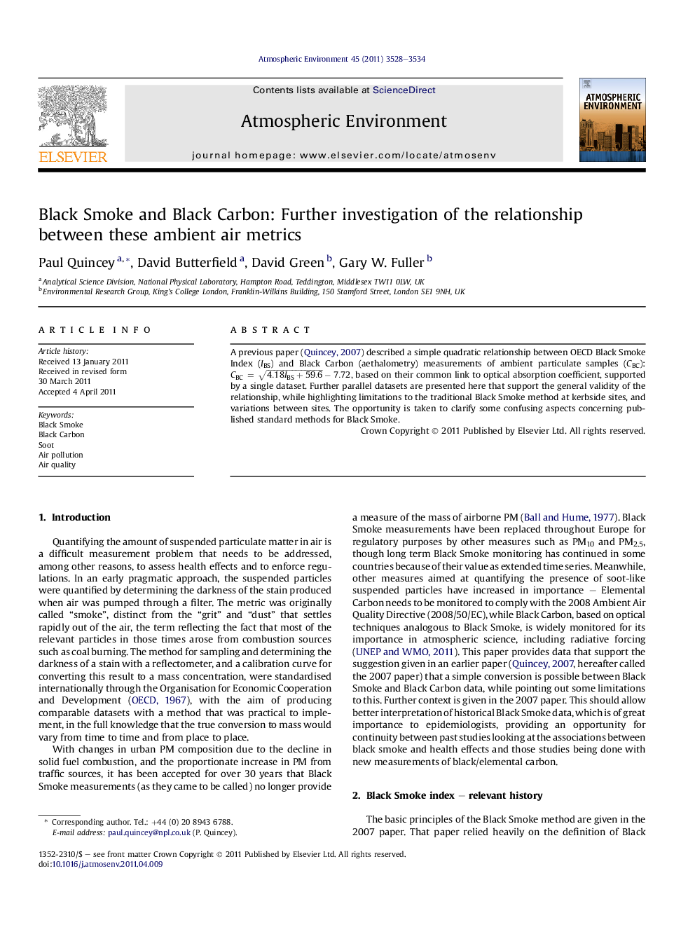 Black Smoke and Black Carbon: Further investigation of the relationship between these ambient air metrics