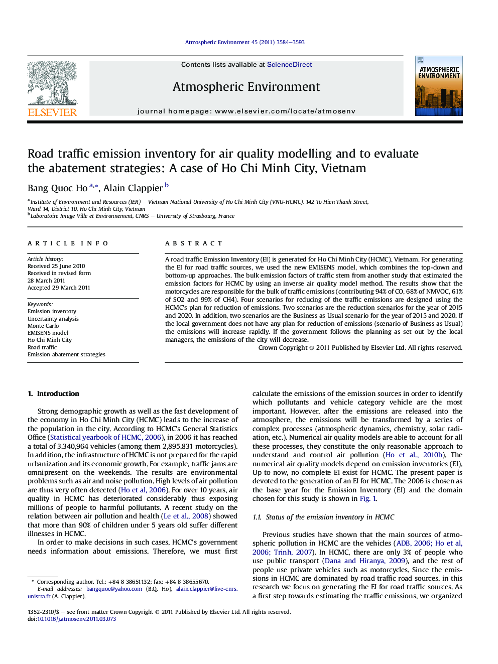 Road traffic emission inventory for air quality modelling and to evaluate the abatement strategies: A case of Ho Chi Minh City, Vietnam