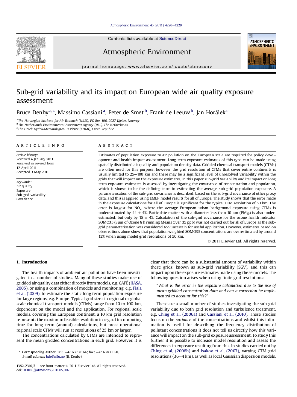 Sub-grid variability and its impact on European wide air quality exposure assessment