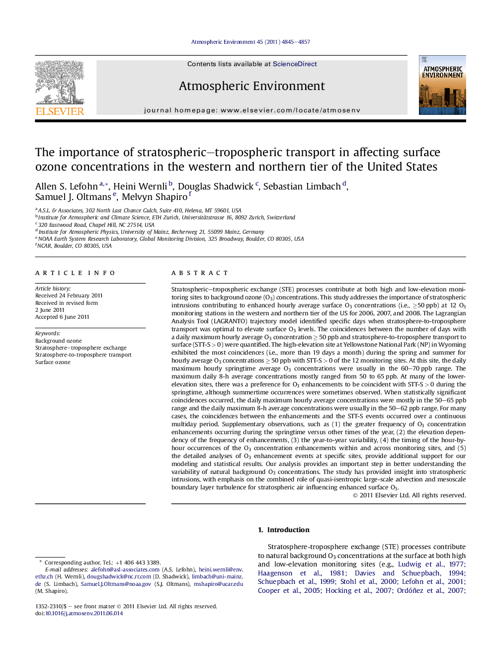 The importance of stratospheric–tropospheric transport in affecting surface ozone concentrations in the western and northern tier of the United States