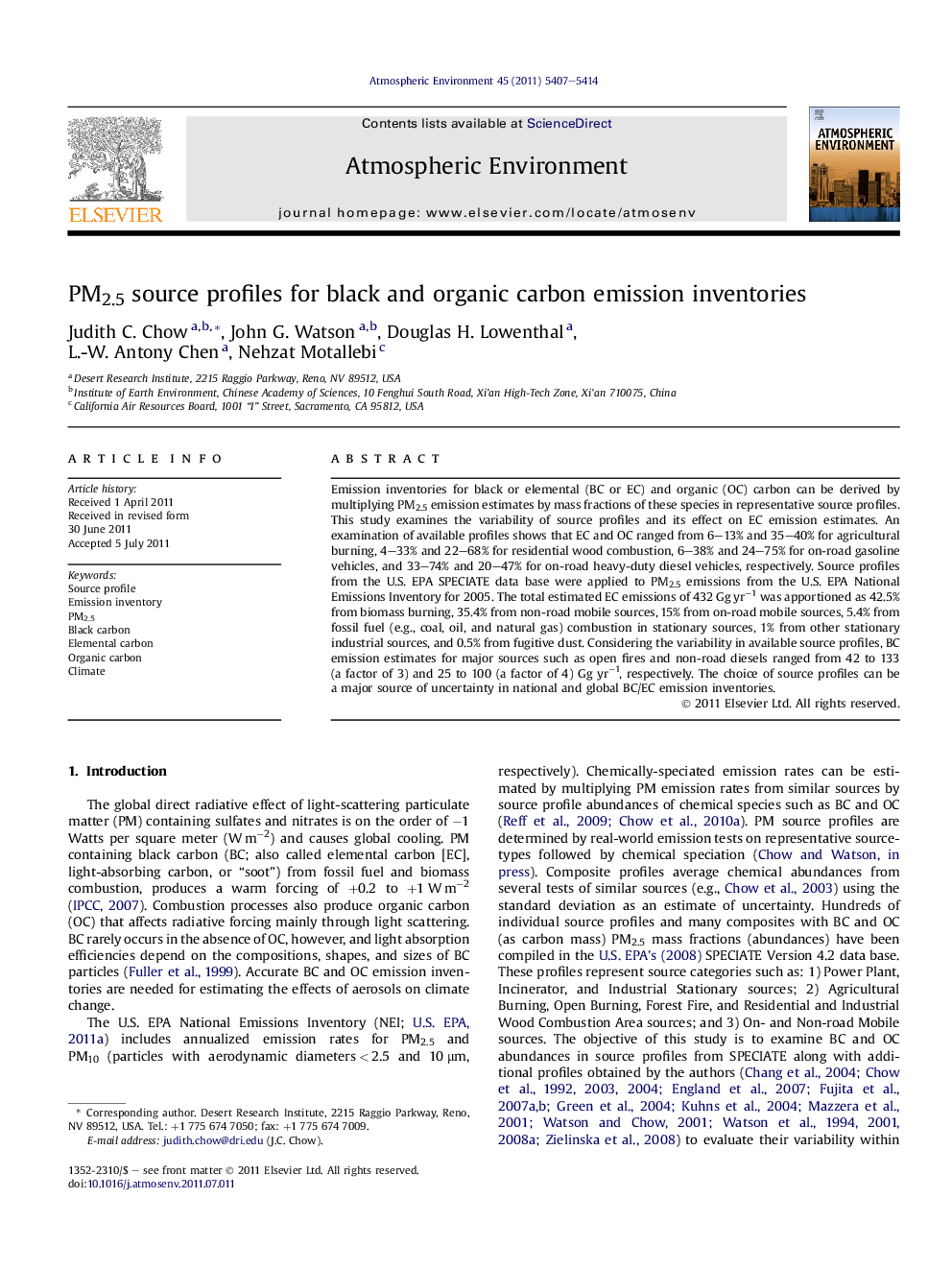 PM2.5 source profiles for black and organic carbon emission inventories