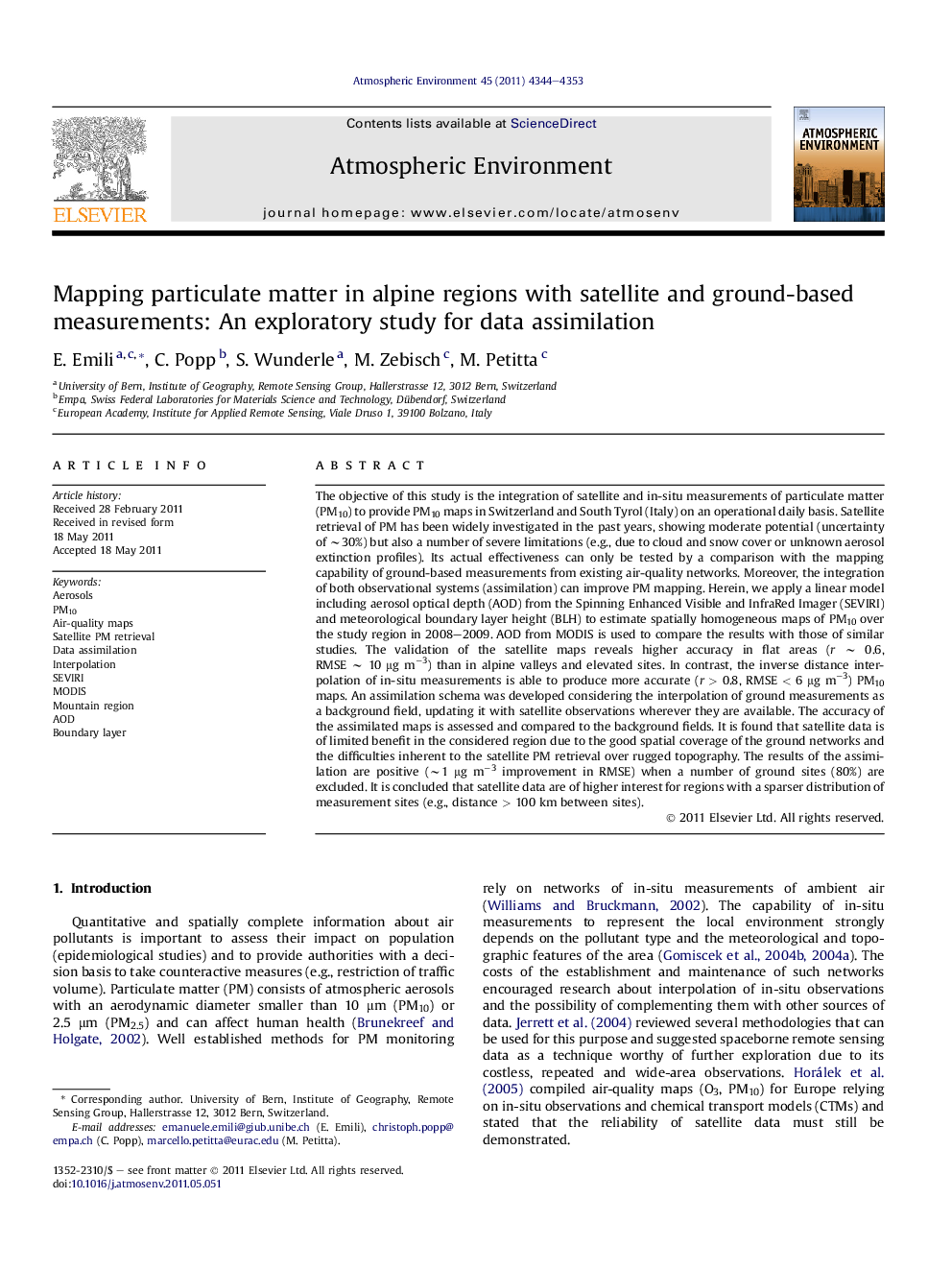 Mapping particulate matter in alpine regions with satellite and ground-based measurements: An exploratory study for data assimilation