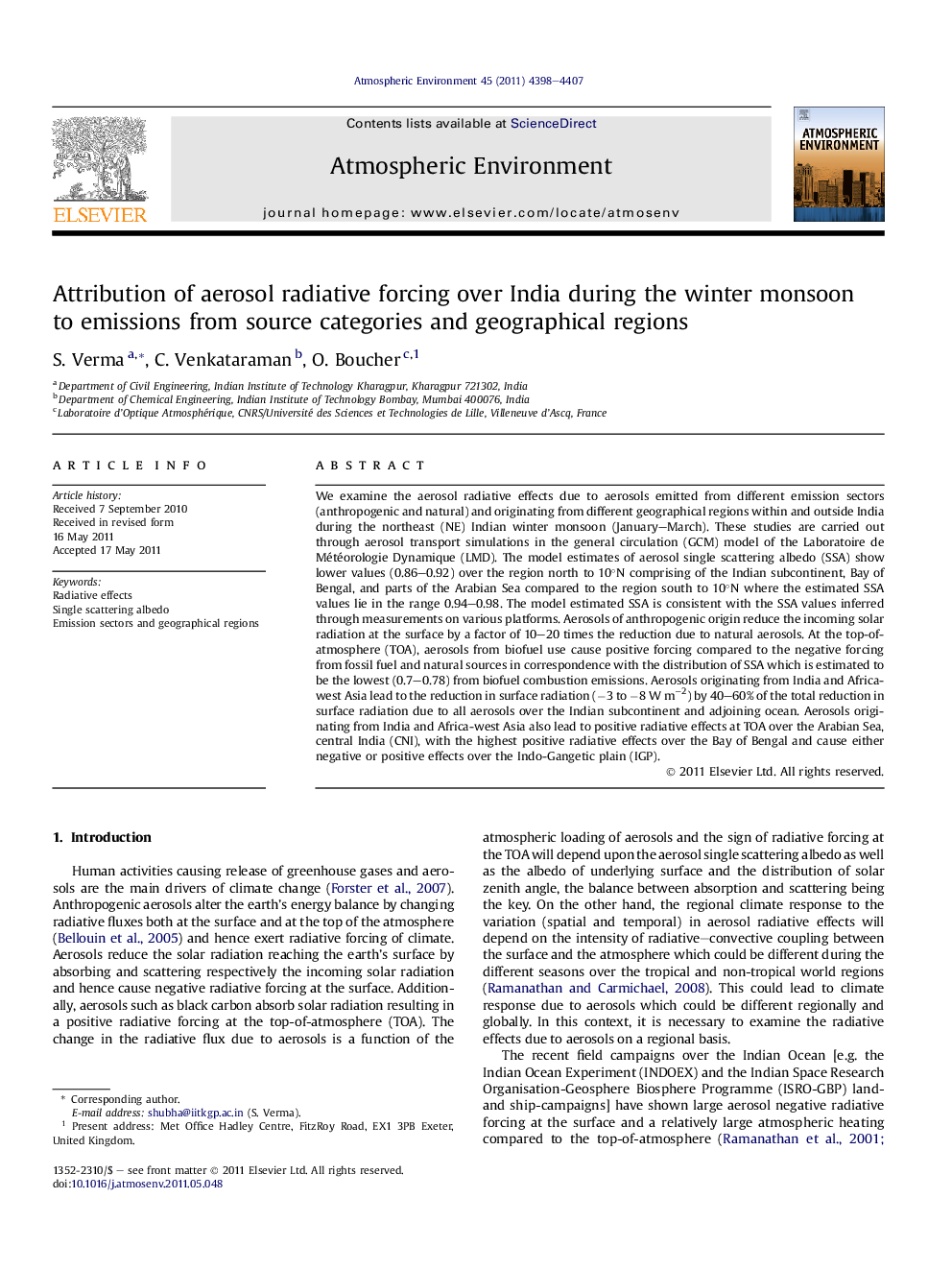 Attribution of aerosol radiative forcing over India during the winter monsoon to emissions from source categories and geographical regions