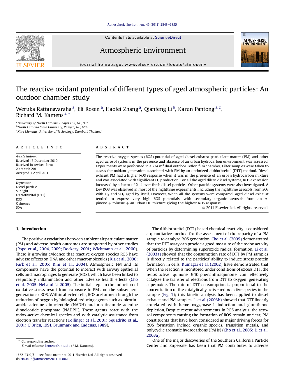 The reactive oxidant potential of different types of aged atmospheric particles: An outdoor chamber study