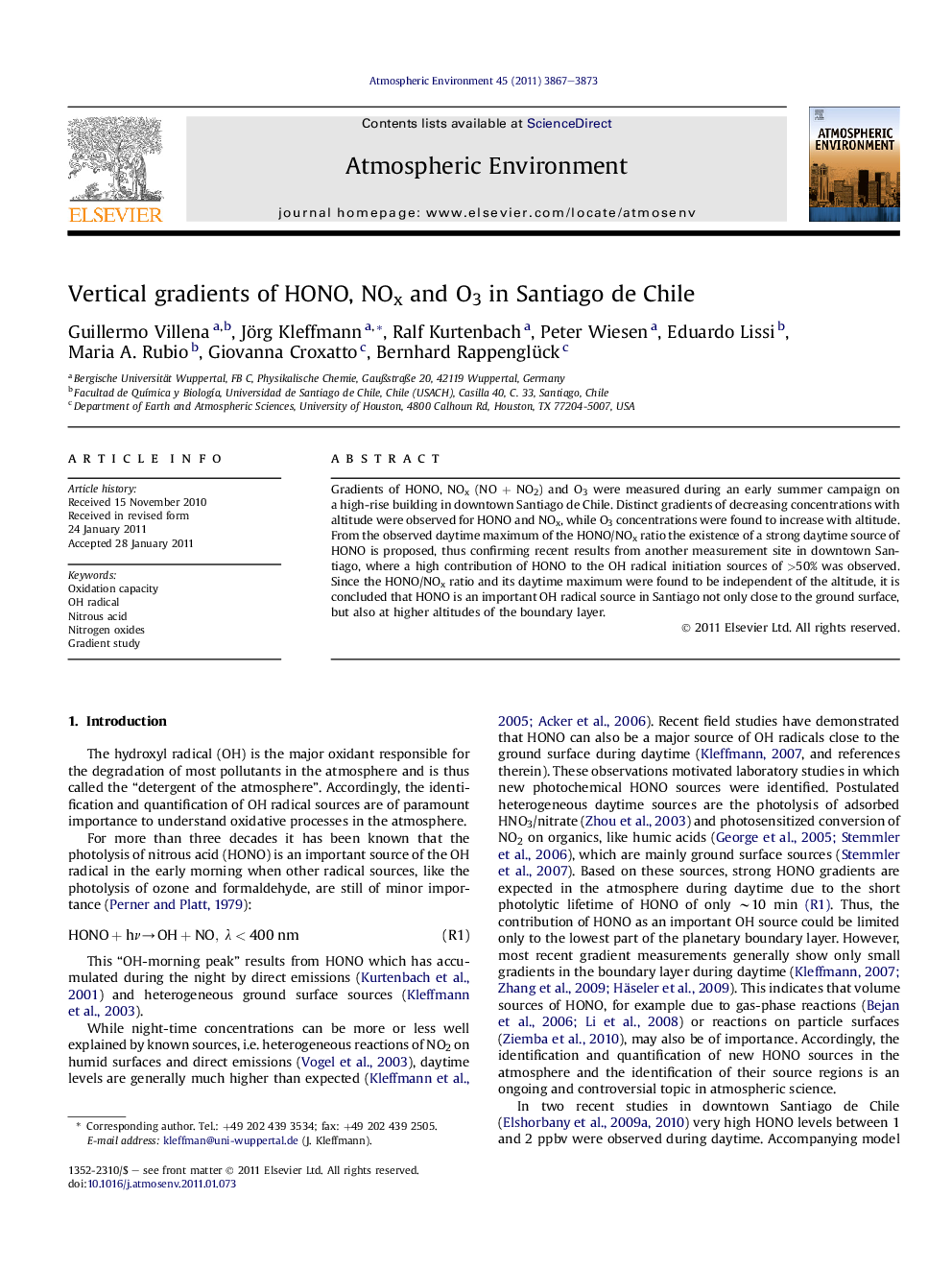 Vertical gradients of HONO, NOx and O3 in Santiago de Chile