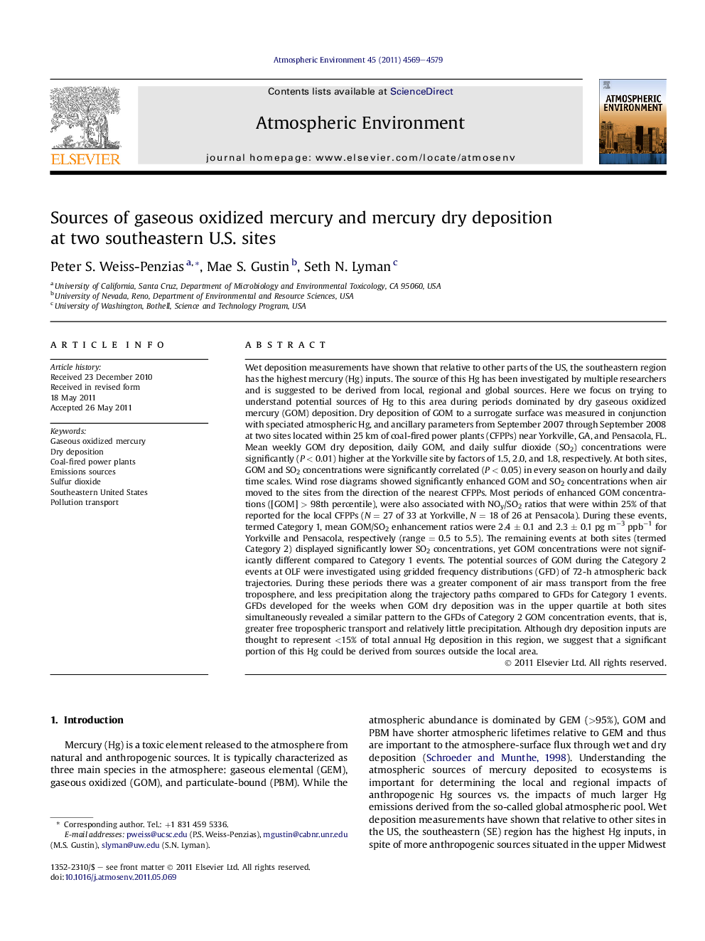 Sources of gaseous oxidized mercury and mercury dry deposition at two southeastern U.S. sites