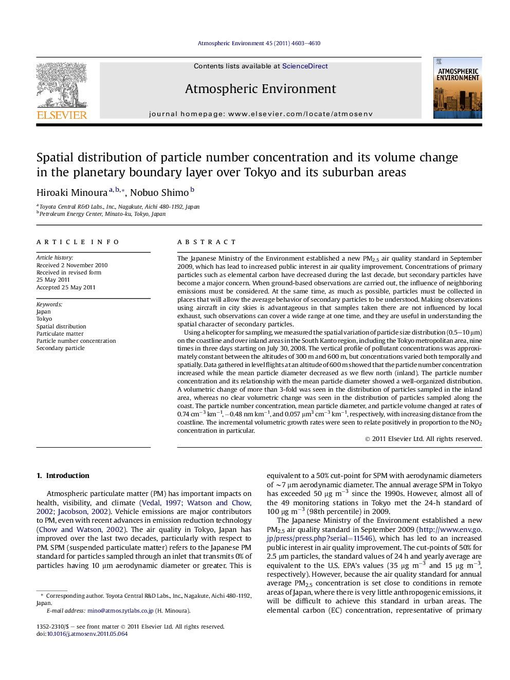 Spatial distribution of particle number concentration and its volume change in the planetary boundary layer over Tokyo and its suburban areas