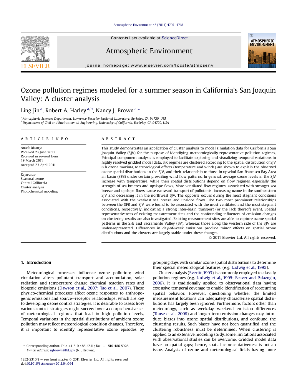 Ozone pollution regimes modeled for a summer season in California’s San Joaquin Valley: A cluster analysis