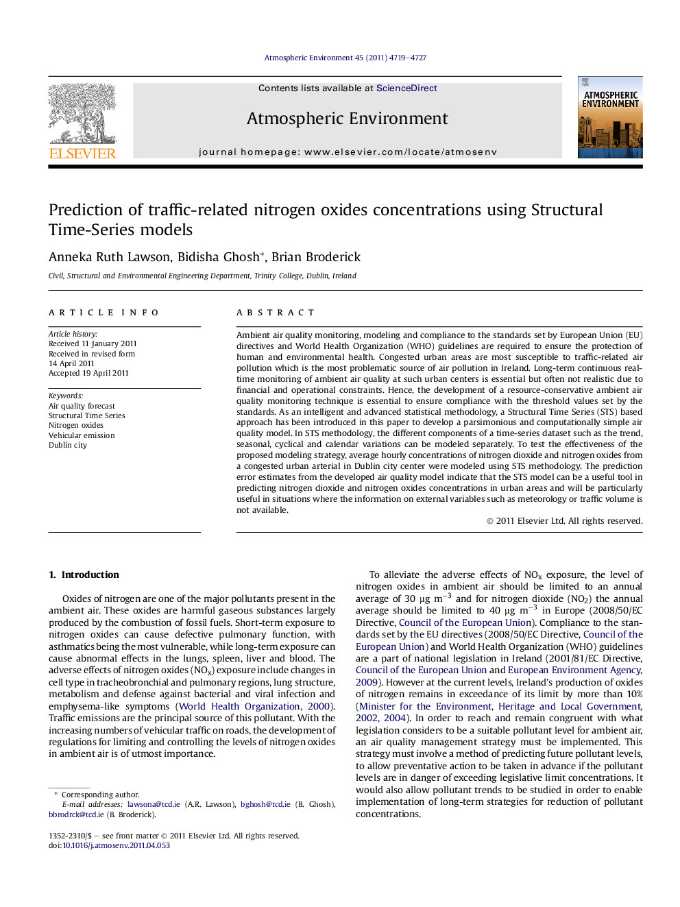 Prediction of traffic-related nitrogen oxides concentrations using Structural Time-Series models