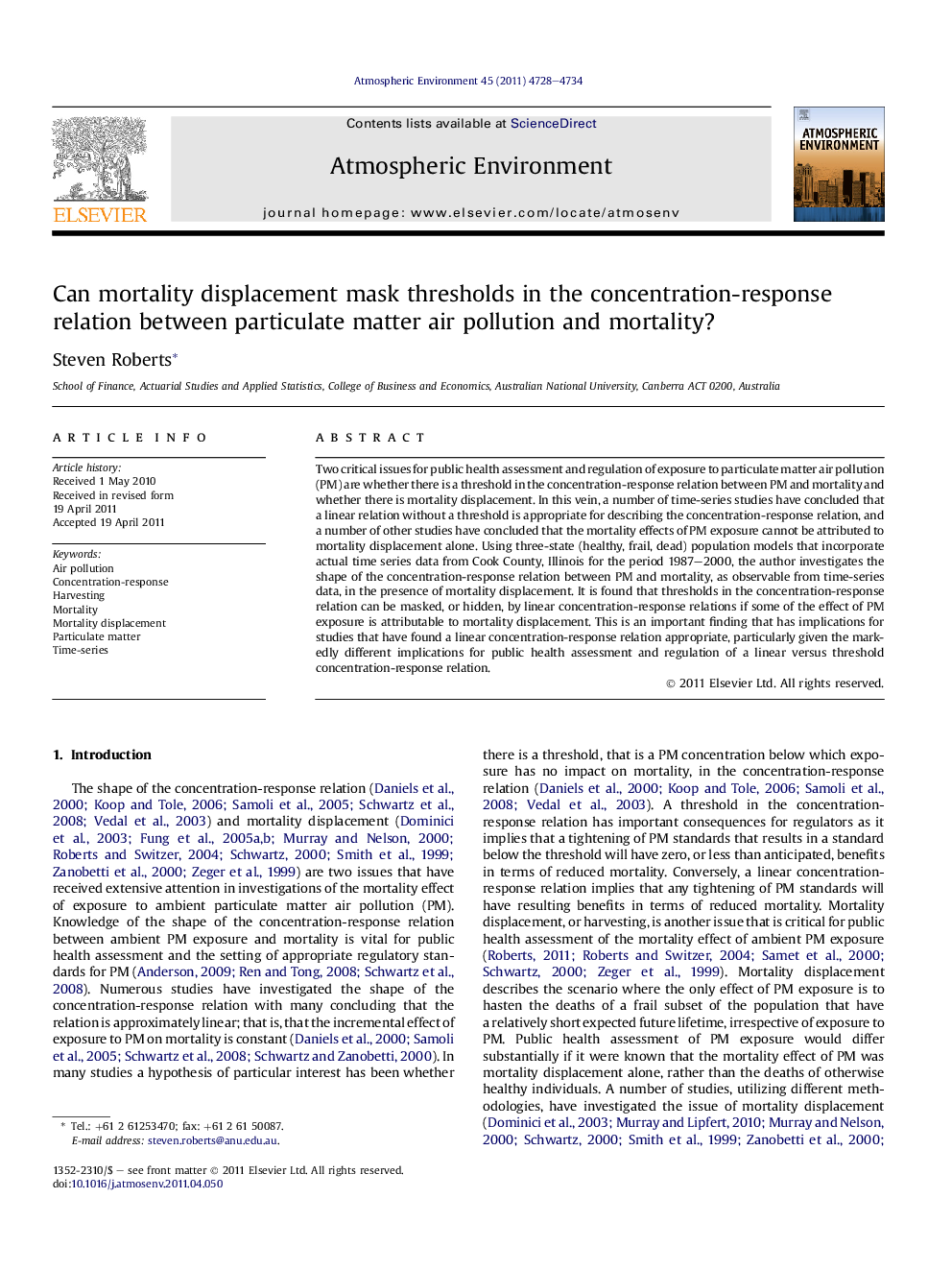 Can mortality displacement mask thresholds in the concentration-response relation between particulate matter air pollution and mortality?