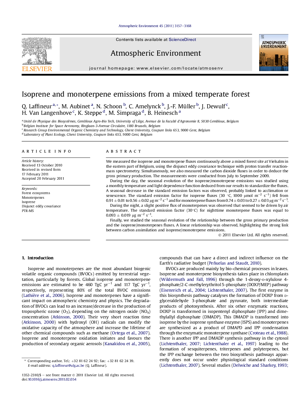 Isoprene and monoterpene emissions from a mixed temperate forest