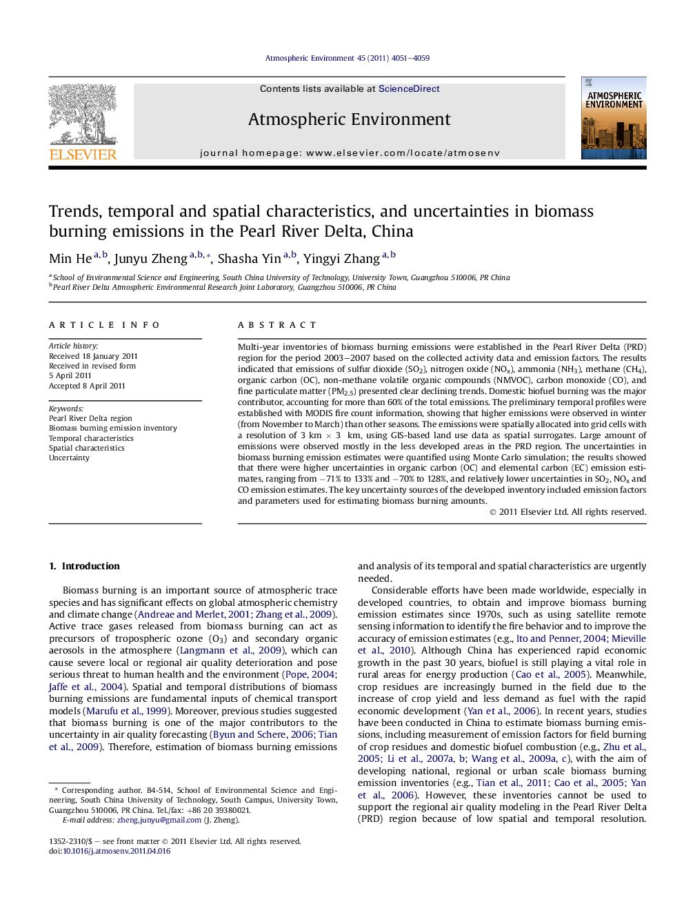 عکس صفحه اول مقاله: Trends, temporal and spatial characteristics, and uncertainties in biomass burning emissions in the Pearl River Delta, China Trends, temporal and spatial characteristics, and uncertainties in biomass burning emissions in the Pearl River Delta, China