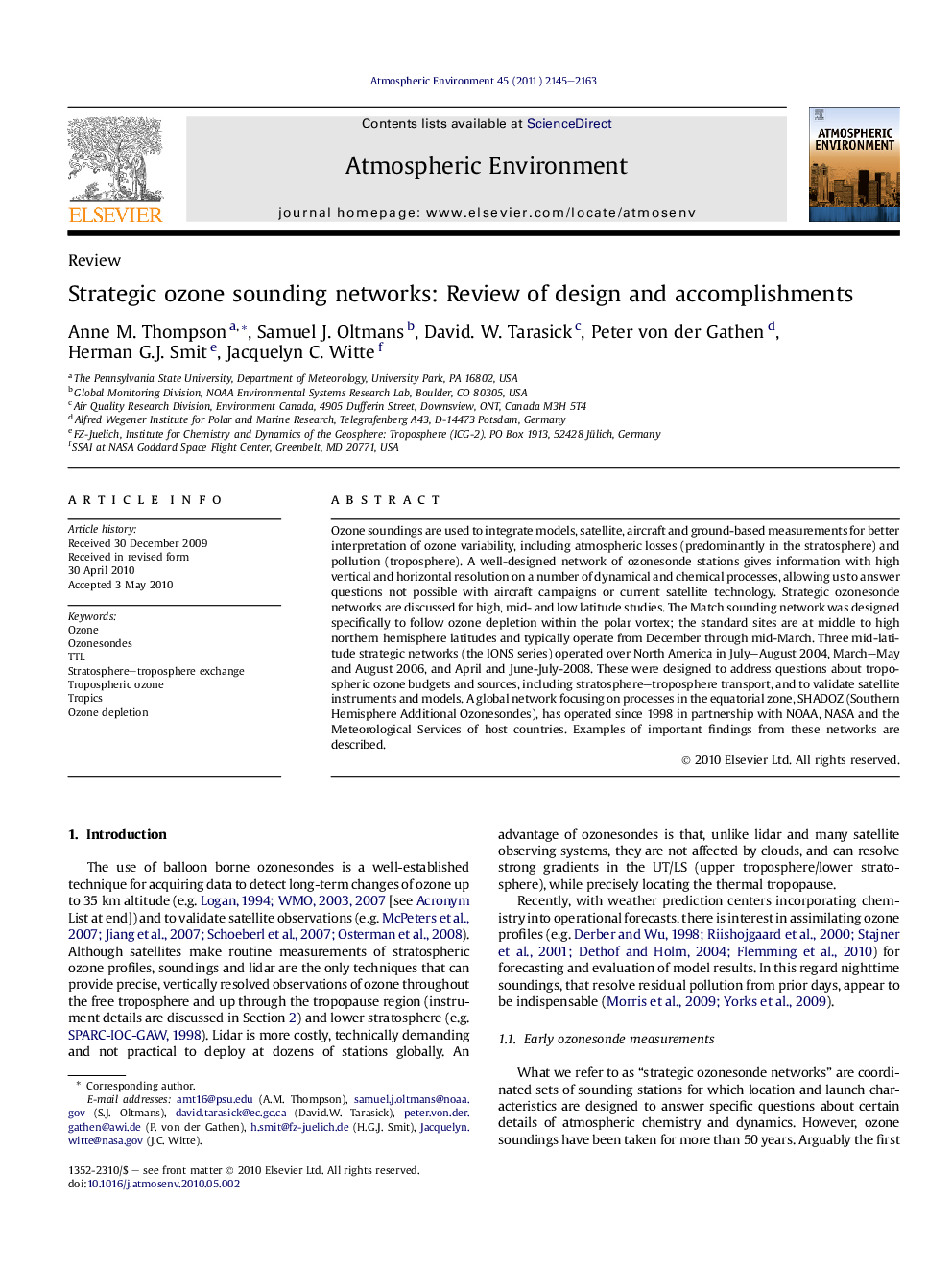 Strategic ozone sounding networks: Review of design and accomplishments