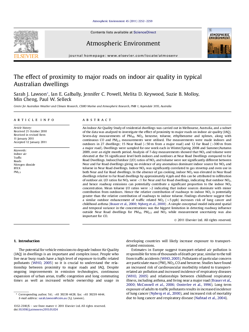 The effect of proximity to major roads on indoor air quality in typical Australian dwellings