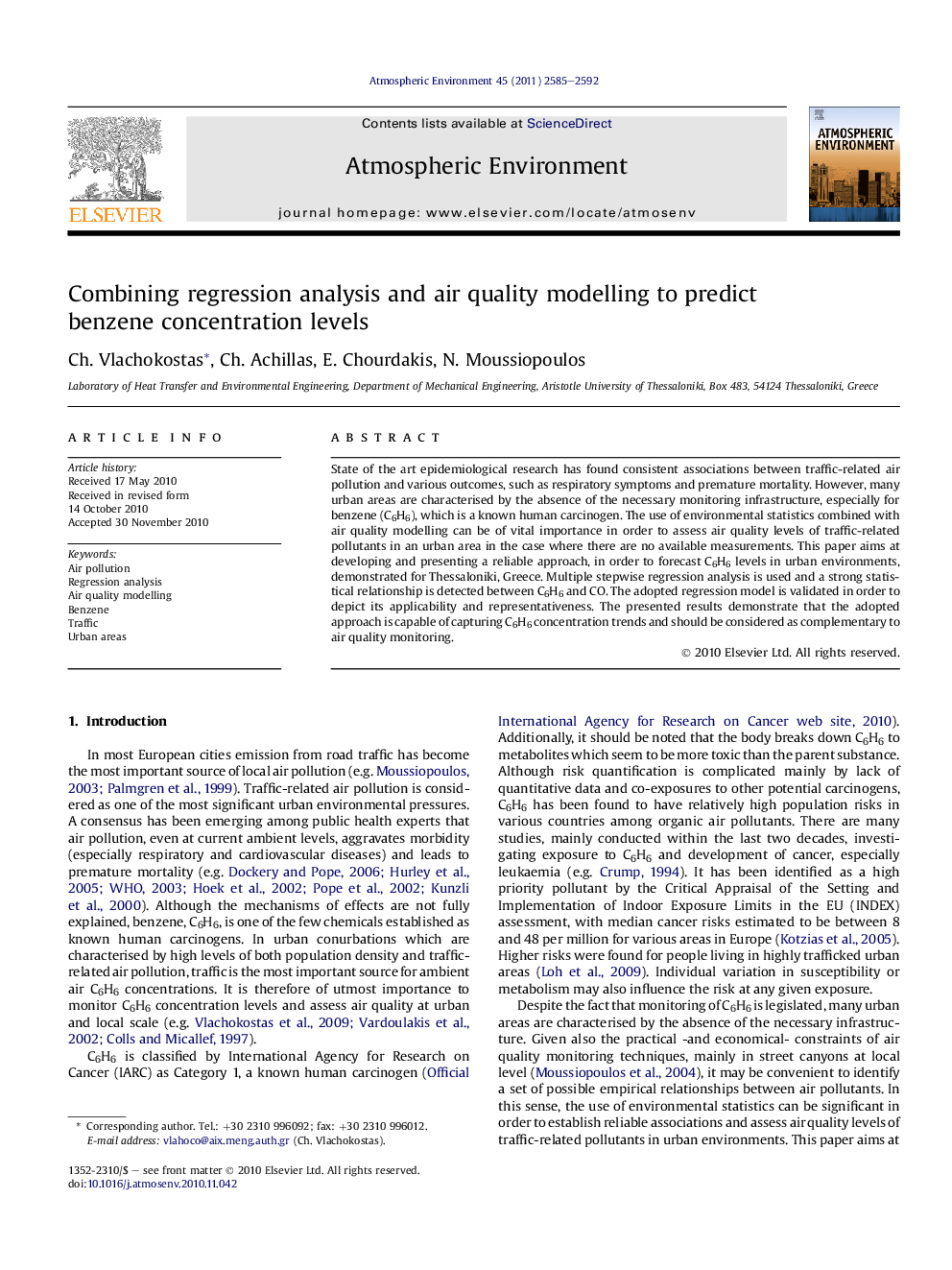 Combining regression analysis and air quality modelling to predict benzene concentration levels