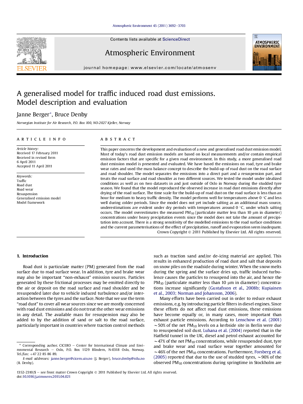 A generalised model for traffic induced road dust emissions. Model description and evaluation