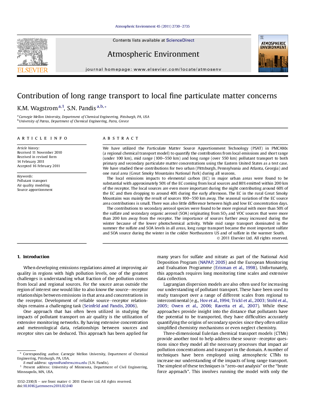 Contribution of long range transport to local fine particulate matter concerns