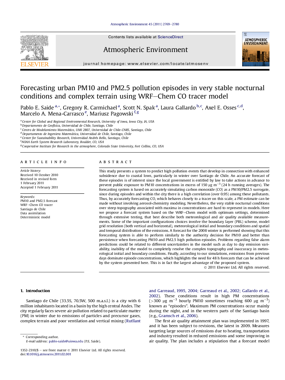 عکس صفحه اول مقاله: Forecasting urban PM10 and PM2.5 pollution episodes in very stable nocturnal conditions and complex terrain using WRF–Chem CO tracer model Forecasting urban PM10 and PM2.5 pollution episodes in very stable nocturnal conditions and complex terrain using WRF–Chem CO tracer model