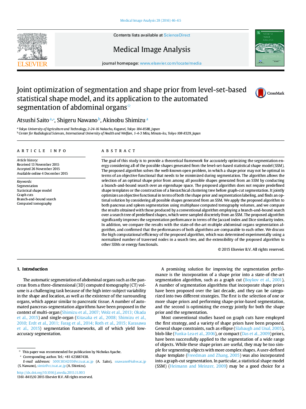 Joint optimization of segmentation and shape prior from level-set-based statistical shape model, and its application to the automated segmentation of abdominal organs 