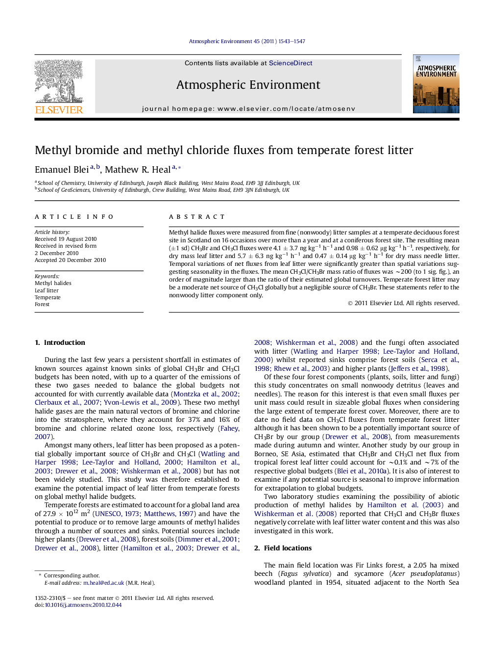 Methyl bromide and methyl chloride fluxes from temperate forest litter