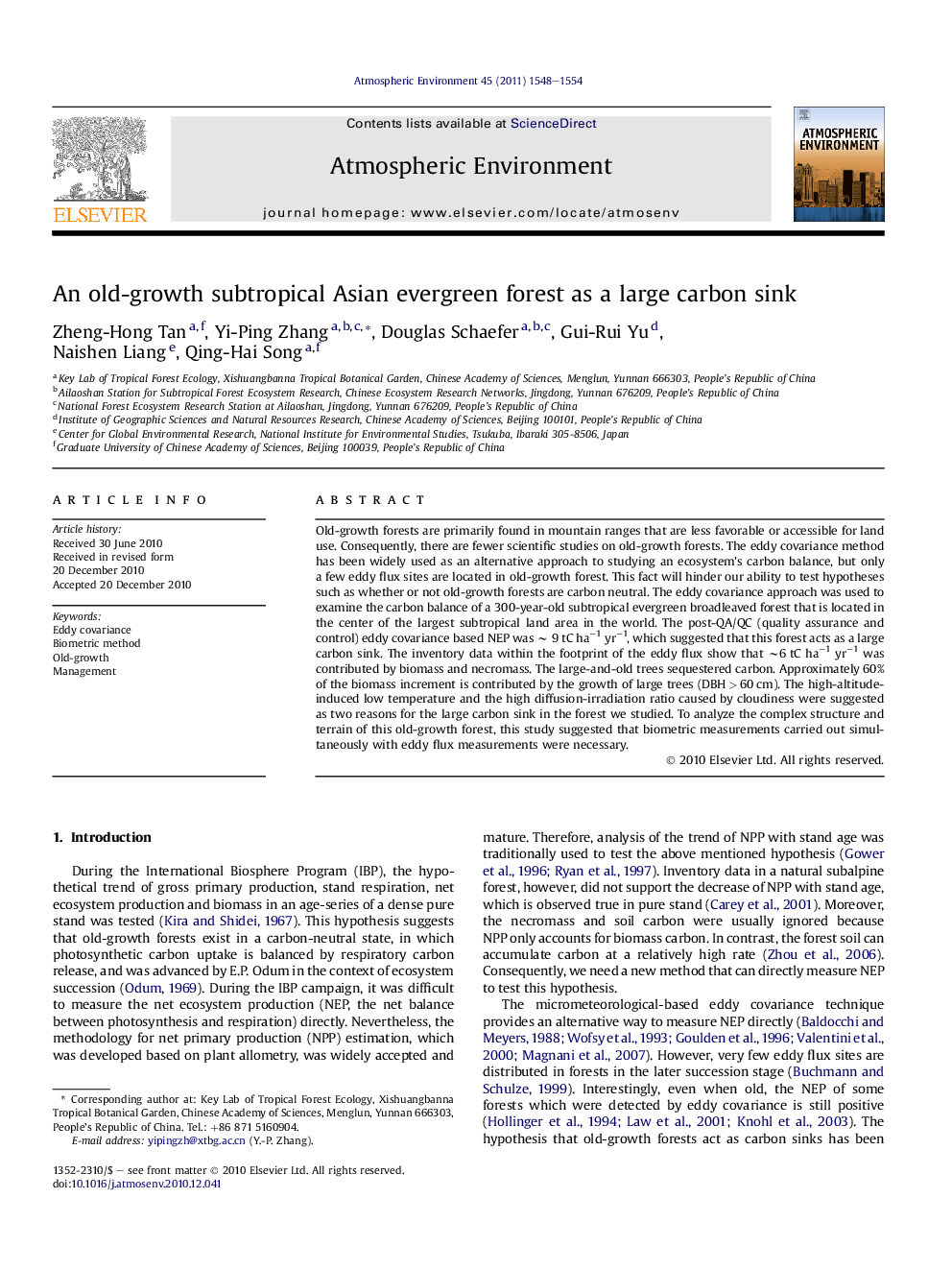 An old-growth subtropical Asian evergreen forest as a large carbon sink