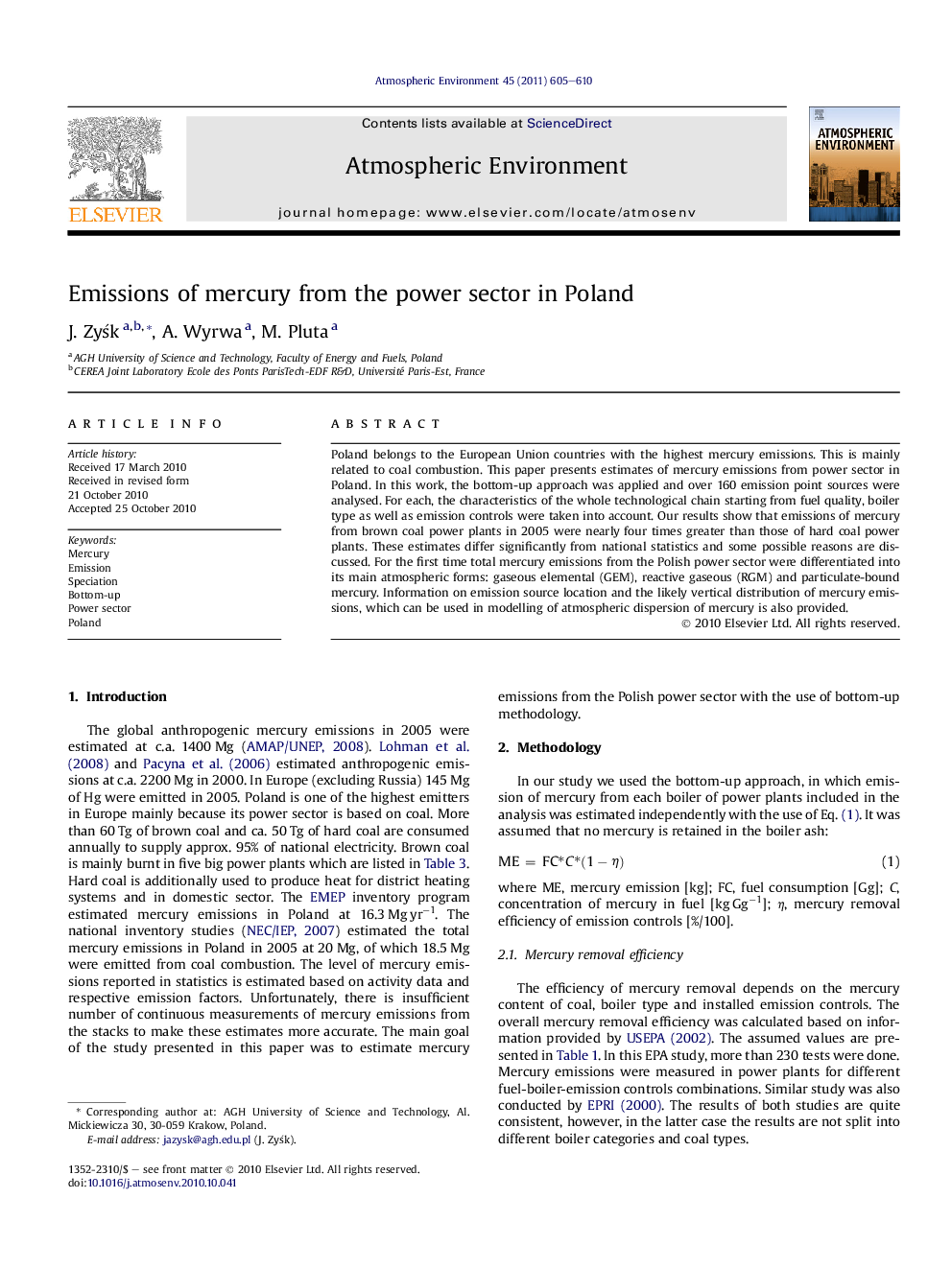 Emissions of mercury from the power sector in Poland