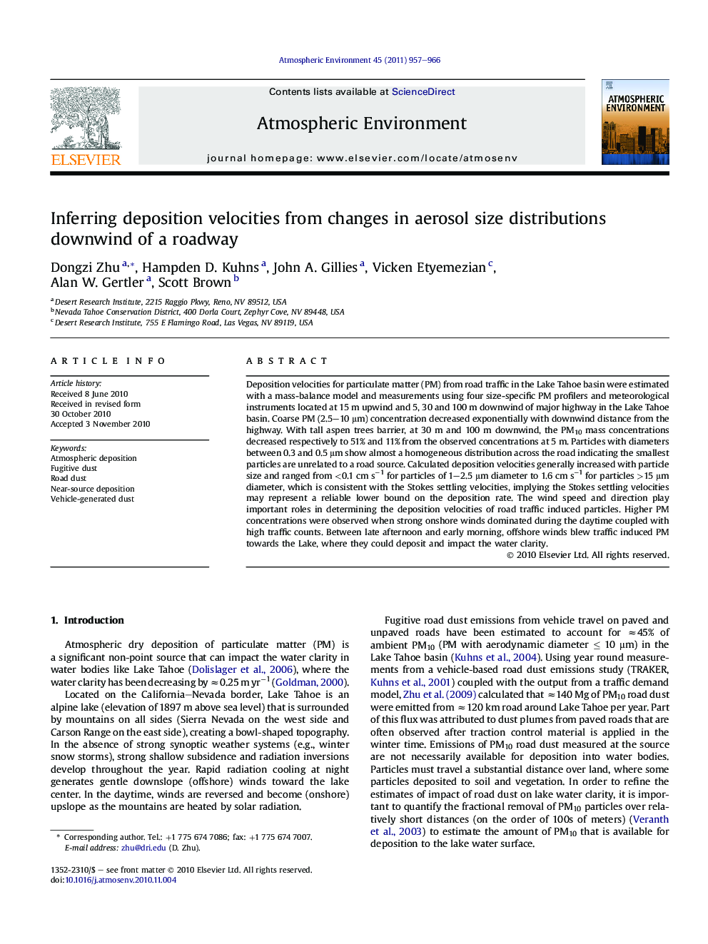 Inferring deposition velocities from changes in aerosol size distributions downwind of a roadway