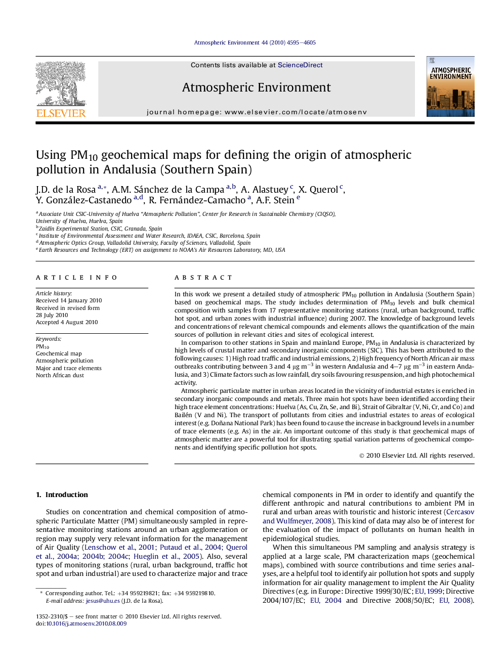 Using PM10 geochemical maps for defining the origin of atmospheric pollution in Andalusia (Southern Spain)