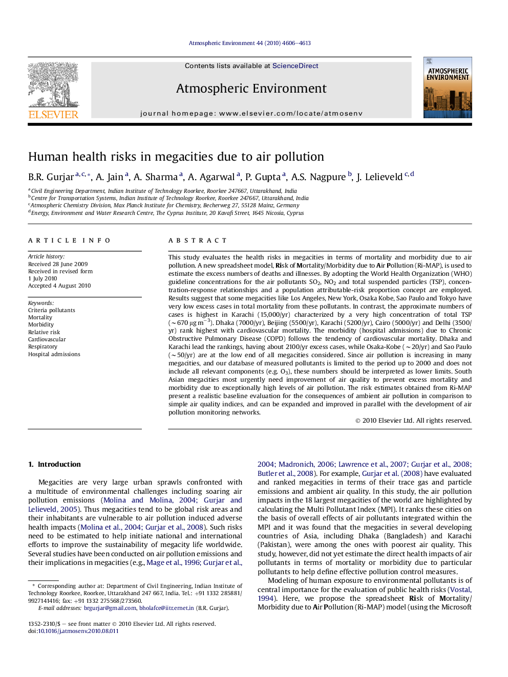 Human health risks in megacities due to air pollution