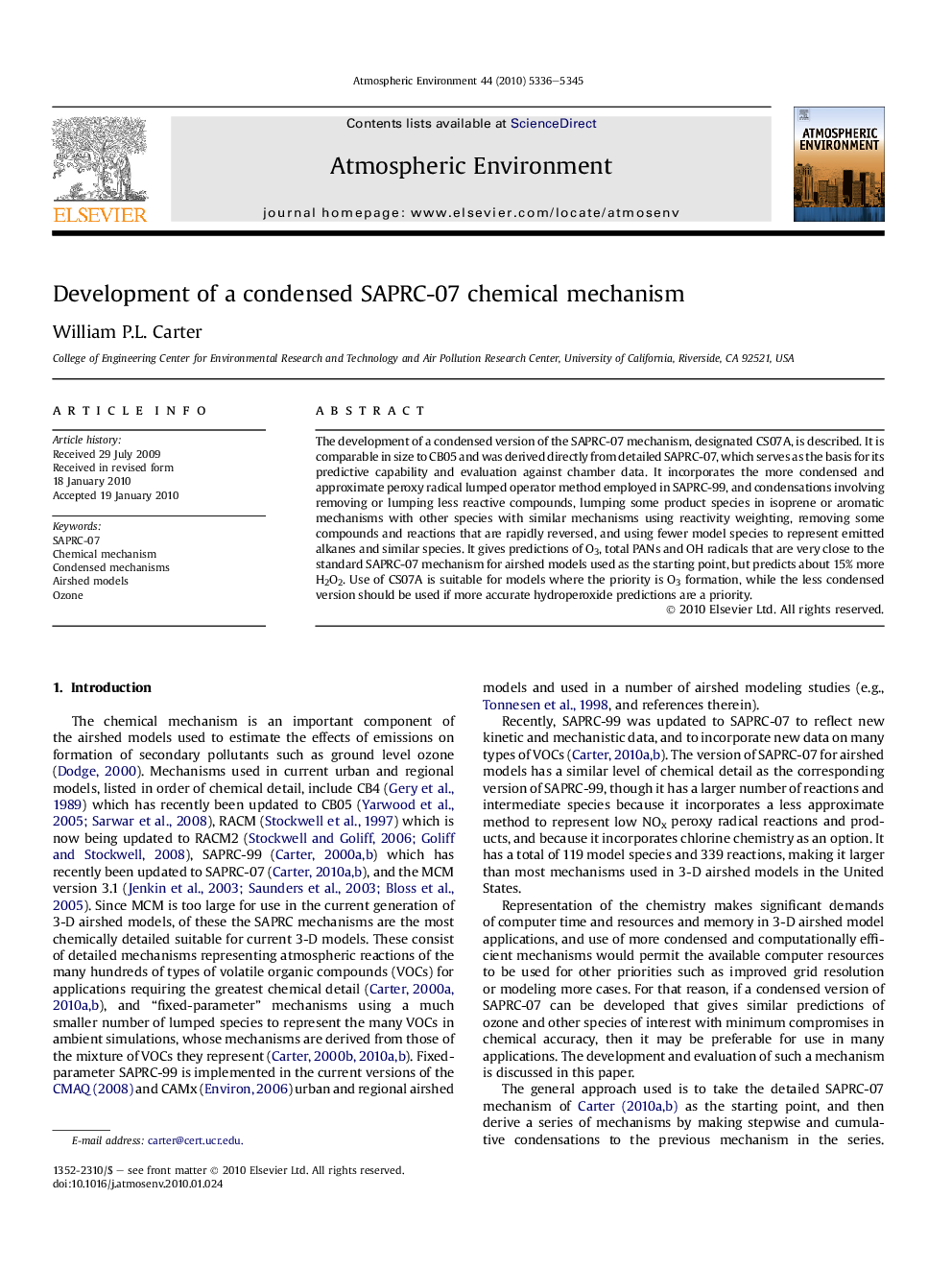 Development of a condensed SAPRC-07 chemical mechanism