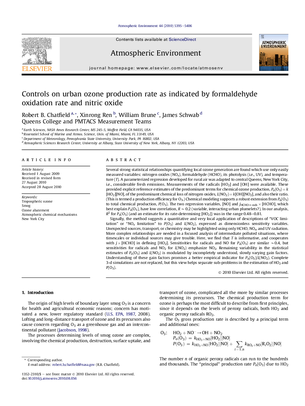 Controls on urban ozone production rate as indicated by formaldehyde oxidation rate and nitric oxide